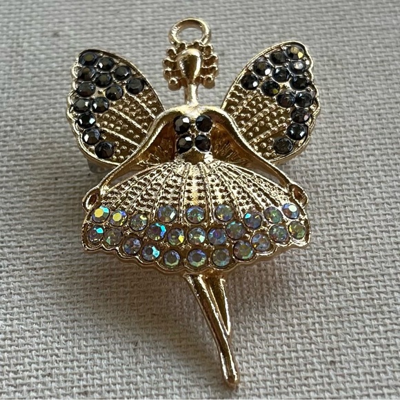 Vintage Fairy Brooch with Black & Aurora Borealis Rhinestones - Picture 3 of 4